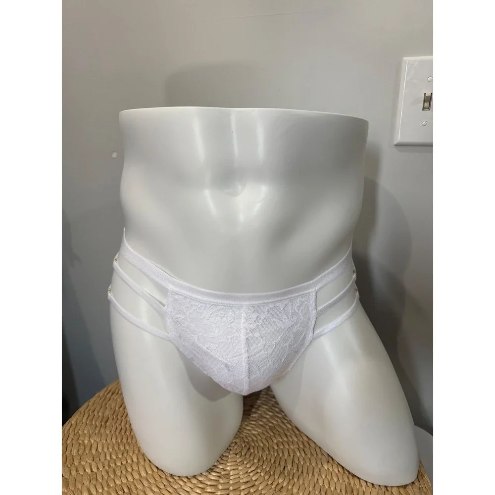 Cosabella White Strappy Italian Lace Thong‎ Men's Floral Lace Gold Hardware NWT